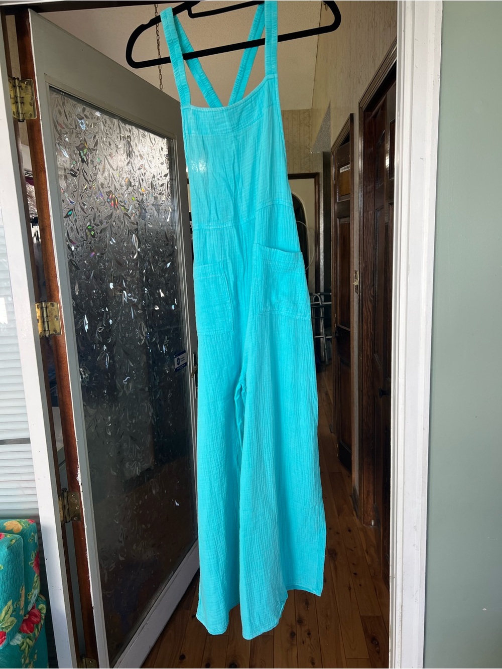 Zenana Outfitters Turquoise Wide-Leg Strappy Jumpsuit with Pockets